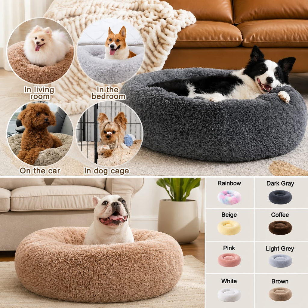 Calming Donut Dog Bed | Plush Anti-Anxiety Cuddler for Dogs & Cats | Multiple Sizes