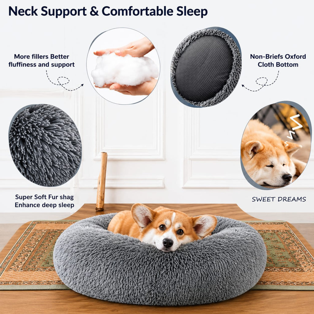 Calming Donut Dog Bed | Plush Anti-Anxiety Cuddler for Dogs & Cats | Multiple Sizes